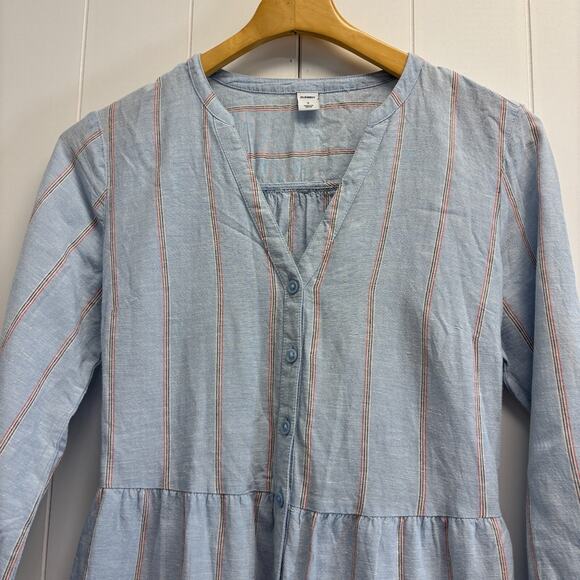 Old Navy Striped Chambray Dress Women Small Prairie Peasant Trad Wife Homestead - Picture 2 of 10